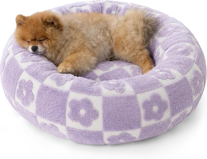 LE SURE Shown on TV Jacquard Donut Small Dog Beds,Flower Checks 23x23x7in | Orthopedic Calming Cat Sofa Indoor,Cute Original Design Pattern,Washable Cover,Home Decor Suit as Gift ,Anti Slip Bottom