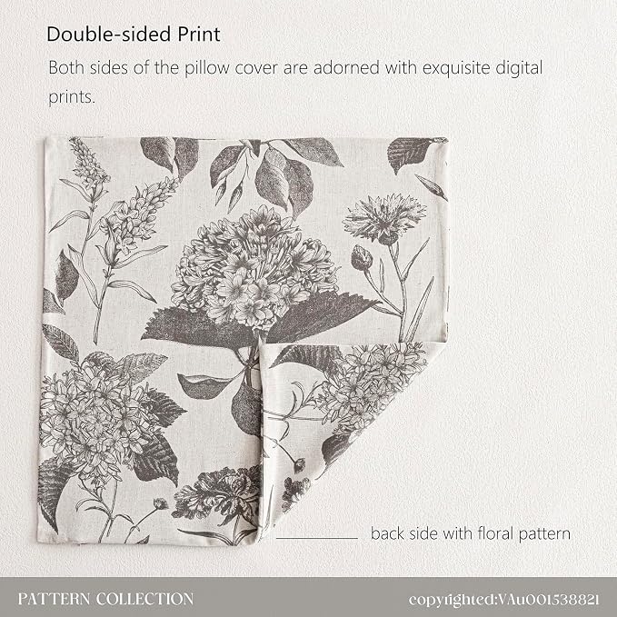 Foindtower Set of 2 Linen Floral Vintage Throw Pillow Covers Neutral Accent Decorative Cushion Covers Farmhouse Boho Home Decor for Sofa Chair Couch Bedroom Living Room,20×20 Inch,Light Gray