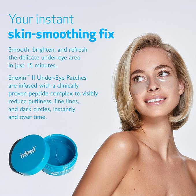 Indeed Labs Snoxin II | Hydrating Under Eye Patches for Puffy Eyes and Dark Circles | with Niacinamide, Licorice Root Extract, & Argireline | 30 Biodegradable Hydrogel Patches