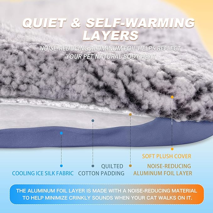 Cooling Mat for Cats, Reversible Self Warming Cat Bed, Dark Blue, 18x24 In | Cool-Touch Ice Silk Side, Plush Fleece Warm Side, Heat-Reflective Foil for Indoor Cats, Kittens, Small Dogs and Crates