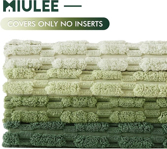 MIULEE Pack of 4 Decorative Throw Pillow Covers 20x20 Inch Forest Green | Neutral Rustic Farmhouse Boho Soft Striped Pillow Covers,Home Decor for Sofa,Living Room,Couch,Bed