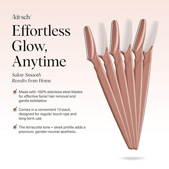 Kitsch Dermaplane Razor for Women Face – Face Razors for Women & Men, Eyebrow Trimmer & Face Shaver – Exfoliating Facial Razor & Skin Care Tool for Smoother Skin - Terracotta, 6 pcs