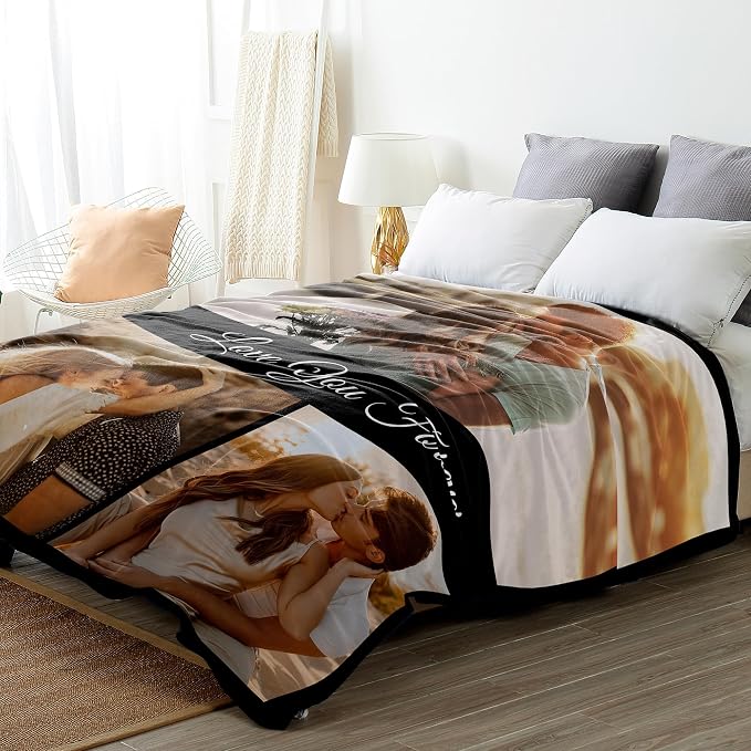 SHIPS NEXT DAY Custom Blanket with Picture Text Personalized Throws Blanket with Photos Customize Blanket Customizable Blankets Customized Gifts for Mom Dad Couple Girlfriend Boyfriend Wife Husband