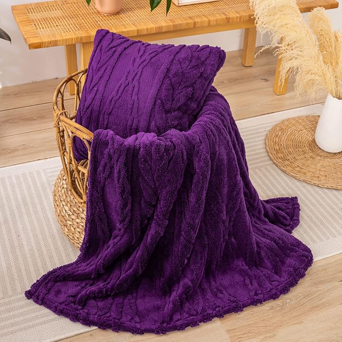 YUSOKI Sherpa Fleece Large Throw Blanket, Purple, 50"x65" | 3D Stylish Design,320GSM, Non-Shedding, Lightweight for All Season Use, stays fluffy after repeated washes, Perfect Gifts