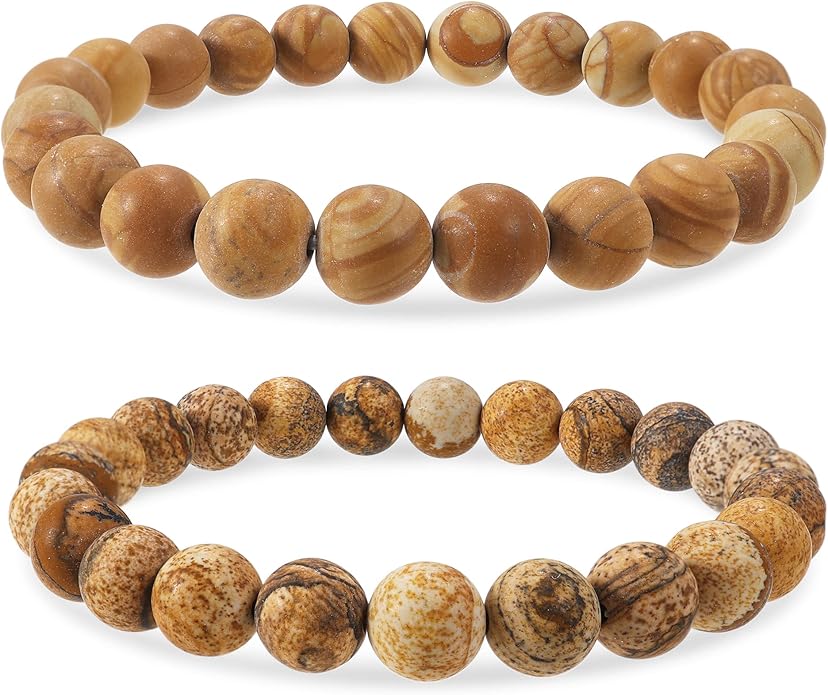 Bivei Natural Gemstone Semi Precious Healing Crystals Handmade Stretchy Round Beads Bracelet,Stocking Stuffers for Women Enhance Positive Energy