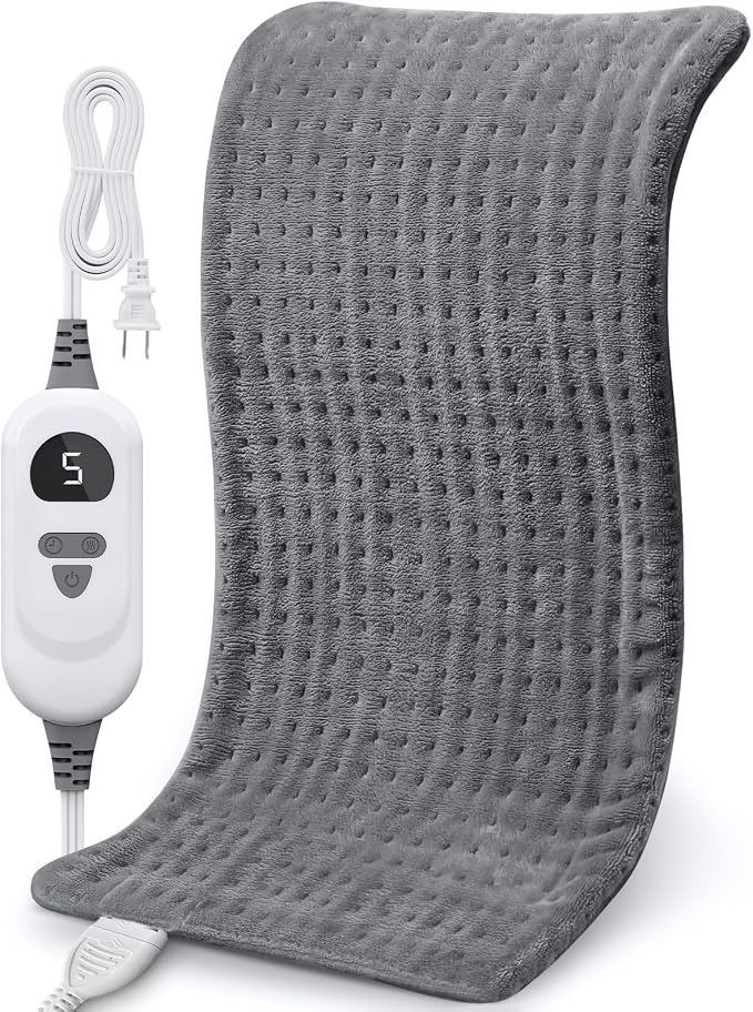 NOWWISH Heating Pad for Back, Period Cramps, Neck and Shoulder, 12x24 Inches Electric Throw with 6 Heat Settings, Timer and Auto Shut Off, Machine Washable, Birthday Gifts for Women Men, Grey