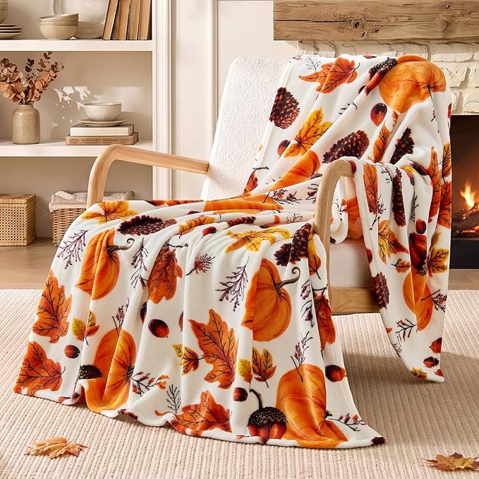 BEDELITE Fleece Blanket Soft Plush Fall Twin Size Autumn Pumpkin 60"x80" | Ultra Soft Fleece, Plush Microfiber, Lightweight Warmth, Thanksgiving Gift, Fall Home Decor, Machine Washable, Couch Sofa Bed