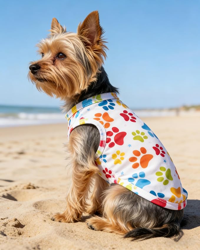 PET SHOW 4 Pack Paw Bone Printed Dog Clothes Shirts Soft Dog Vest Lightweight Sleeveless Cats Doggies T-Shirts Puppies Tank Top Tee Cat Clothes for Small Medium Dogs White Black Pink Blue S