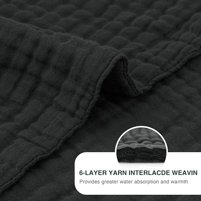 Love's cabin 100% Cotton Muslin Blanket, 6 Layer Lightweight Breathable Gauze Twin Size Blanket 60 x 80 Inches, Soft Summer Blanket for Bed or Couch, Black