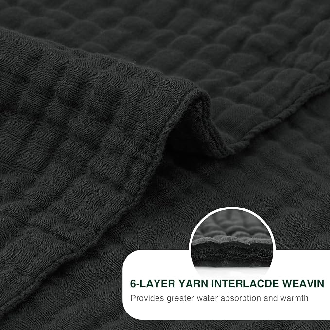 Love's cabin 100% Cotton Muslin Blanket, 6 Layer Lightweight Breathable Gauze King Size Blanket 108 x 90 Inches, Soft Summer Blanket for Bed, Black