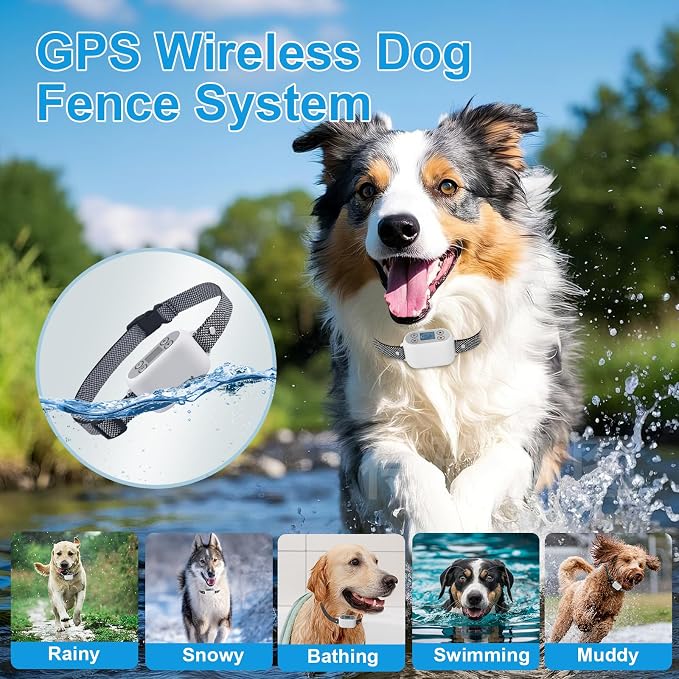 GPS Wireless Dog Fence System with App Control - No Subscription & No Wire, up to 984 FT IPX7 Waterproof Electric Pet Containment Collar Support up to 5 Dogs(White)