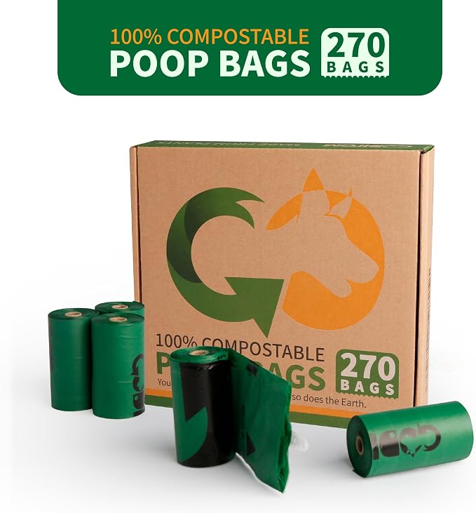 Certified Home Compostable Dog Poop Bags, 270 Extra Thick Bags (18 Rolls) | TÜV AUSTRIA Home Compost, ASTM D6400, EN 13432 & NF T51-800 Certified, Plant Based, Unscented, Leak Proof, Cornstarch