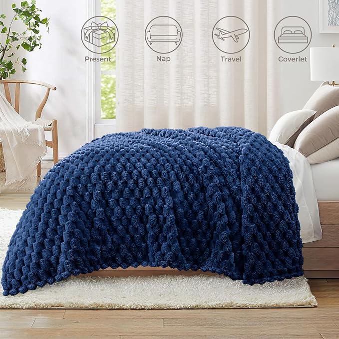 Whale Flotilla Soft Cozy 3D Fleece Throw Blanket for Couch & Bed, Navy Blue | Super Lightweight Plush Fluffy Throw, Luxury 3D Decorative All‑Season Couch Cover Blanket for Sofa & Office Chair, 50"x60"