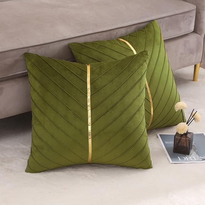 Velvet Throw Pillow Covers 26x26 Pack of 2 Gold Decor Olive Green | Soft Solid Pillow Covers,Modern Luxury Home Decor,for Couch Chair Sofa Bedroom Livingroom,Hidden Zipper,Ideal Gift,Easy Care