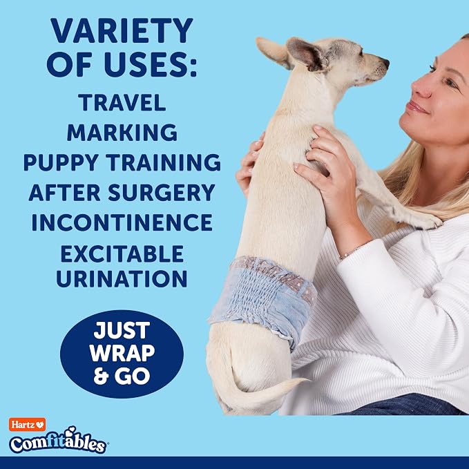 Hartz Comfitables Disposable Male Dog Wraps Stretchy Waistband, XS 46 Count | Comfortable & Secure Fit, Easy to Put On, Super Absorbent, Breathable Material, FlashDry Technology, Leak Shield