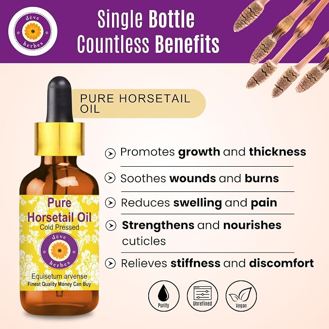 Deve Herbes Horsetail Oil (Equisetum arvense) with Glass Dropper | Cold Pressed | Pure | for Diluting Essential Oils | Hair, Skin & Massage | Non-Sticky | Lightweight | Unisex | 50ml (1.69 oz)