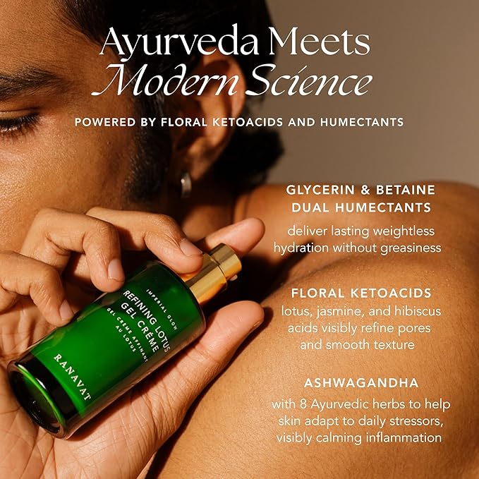 RANAVAT Refining Lotus Gel Cream - Hydrating Gel Moisturizer & Pore Minimizer – Improves Radiance & Texture with Hyaluronic Acid & Floral Ketoacids (1.7 oz)
