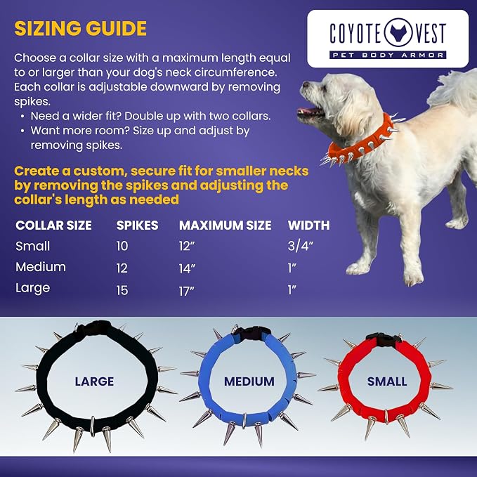 CoyoteCollar Spike Dog Collar, Adj/Replaceable Spikes, Medium, Orange