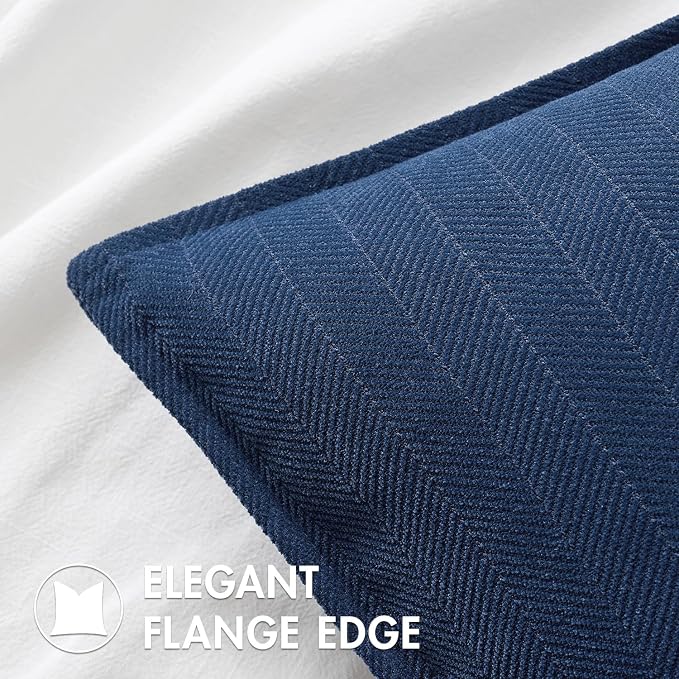 MIULEE Pack of 2 Navy Blue Euro Shams Chenille Pillow Covers 24x24 Inch | Decorative Soft Couch Throw Pillows,Farmhouse Cushion Covers,Elegant Design for Sofa,Bed,Living Room,Summer Decor