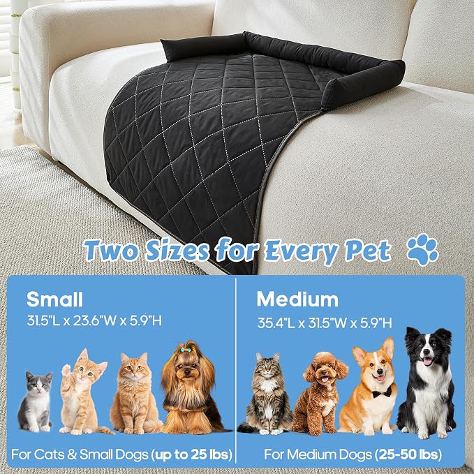 Cooling Dog Bed Mats with Neck & Head Support, 31.5 x 23.62 inch Black | for Small and Medium Dogs & Cats, Non-Slip, Machine Washable, Protects Sofa from Fur & Scratches