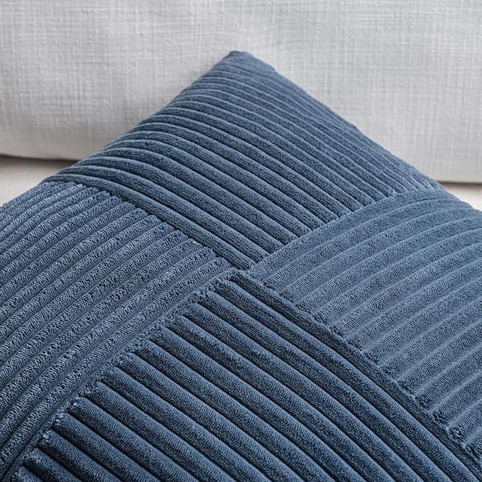 Fancy Homi Dusty Blue Decorative Throw Pillow Covers 18x18 Inch for Living Room Couch Bed, Farmhouse Boho Home Decor, Soft Corss Corduroy Patchwork Textured Square Cushion Case 45x45cm