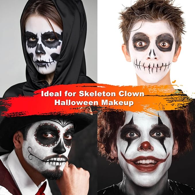 Black White Light Grey Face Body Paint 1.01 oz/pc with 3 Sponges,Gray Face Paint Kit for Clown Joker Devil Vampire Skeleton Cosplay zombie Makeup,Halloween SFX Makeup Cream Body Paint,3.03 oz
