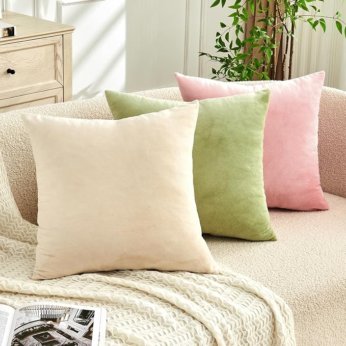 Throw Pillow Covers Sage Green Set of 2 12x20 Inch Pillow Covers, Soft Velvet Lumbar Decorative Pillowcases for Couch Sofa Bed, Home Boho Decor, Modern Farmhouse Cushion Covers