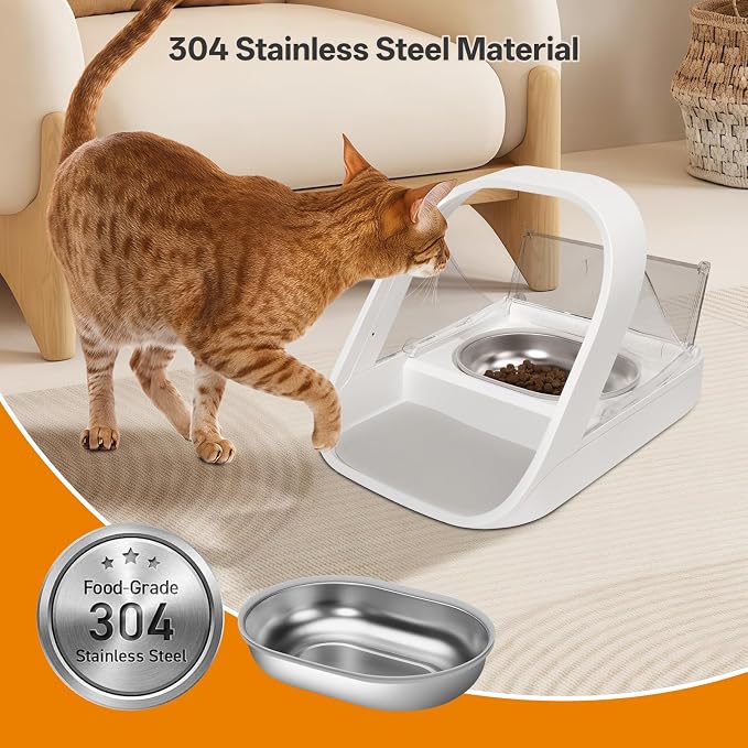 Stainless Steel Bowl for Automatic Microchip Cat Pet Feeder, Design for Keeping Food Fresh and Reducing Odor, 2 Pcs+1 Grey Mat