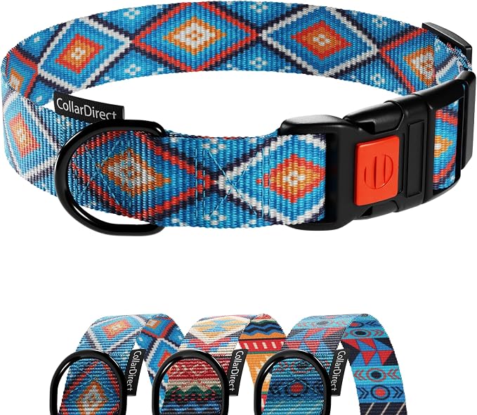 CollarDirect Nylon Dog Collar with Buckle Tribal Pattern Puppy Adjustable Collars for Dogs Small Medium Large (Pattern 3, Neck Fit 12"-16"