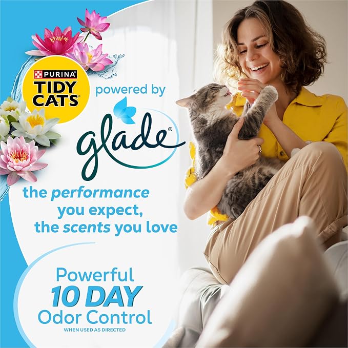 Purina Tidy Cats Clumping Cat Litter, Glade Clear Springs, 38 lb | Lightweight, low dust multi-cat litter with 10-day odor control and fresh floral fragrance