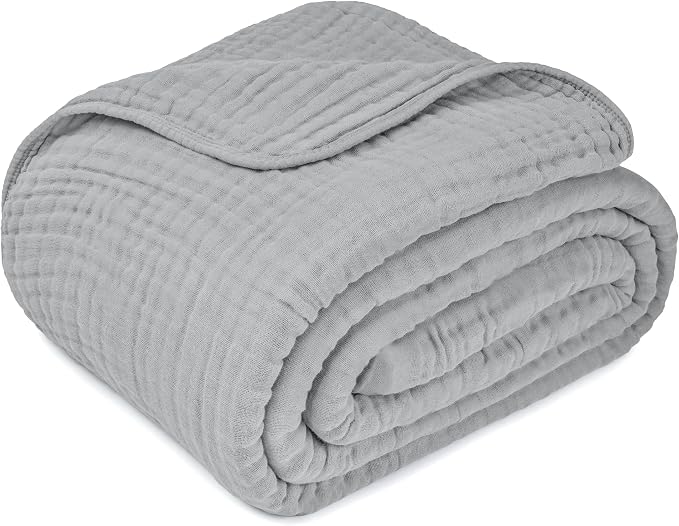Comfy Cubs Adult Muslin Blanket 90x90” Queen Swaddle Blankets, Heather Blue | 6 Layer Soft, Breathable & Lightweight Muslin Adult Blanket - Machine Washable & Designed in the US Bedding for All Seasons