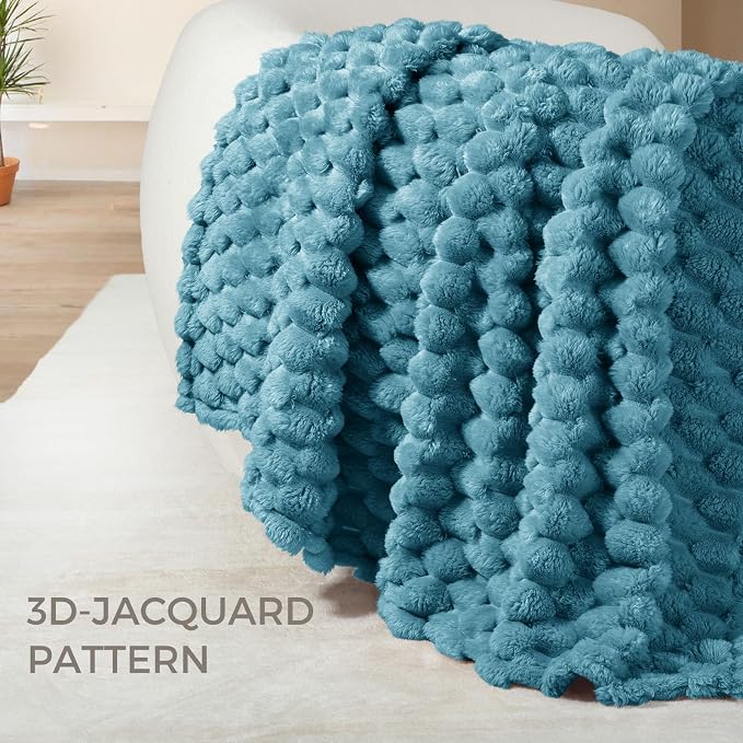Whale Flotilla Soft Fleece Queen Size Bed Blanket 3D Jacquard, Slate Blue | Lightweight Breathable Coverlet Bedspread for All Seasons, Super Cozy Plush Fluffy Fuzzy Decorative Blanket for Bed, 90"x90"