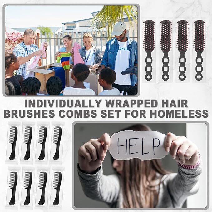 Hair Brush and Combs Bulk Individually Wrapped for Homeless,Disposable Hair Combs Bulk Hair Brushes Detangling Hairbrush for Women Shelter Nursing Hotel Church Charity Supplies200