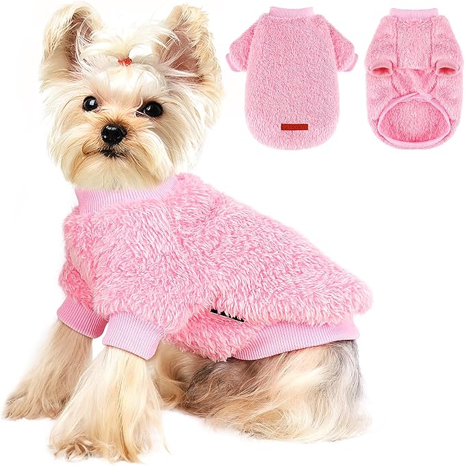 Dog Sweater Sweaters for Small Dogs Girl Purple Fleece Clothes Winter Soft Thickening Warm Puppy Boy Teacup Yorkie Chihuahua (M,Pink)