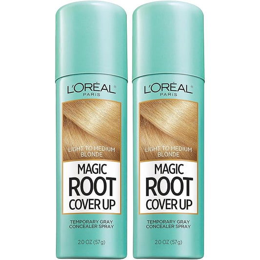 L'Oreal Paris Hair Color Magic Root Cover Up Temporary Colored Concealer Spray for Gray Roots, Lightweight formula, Ammonia and Peroxide Free, Light to Medium Blonde, 2 count