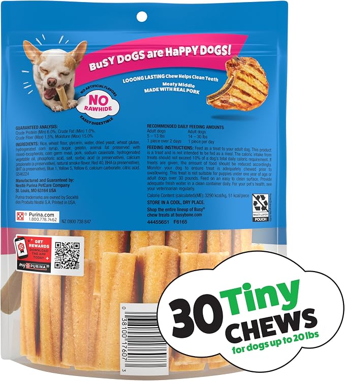 Purina Busy Bone Adult Toy Breed Dog Chew Bone Treats, Tiny - 30 ct. Pouch