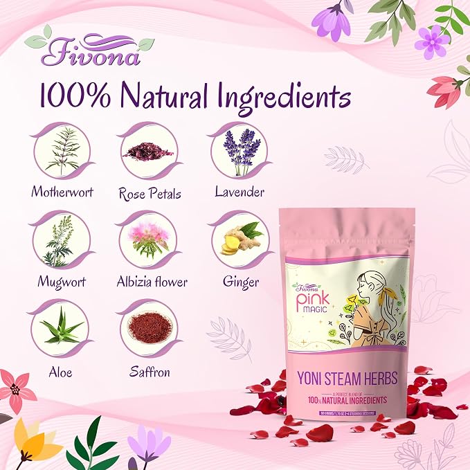 Fivona 3-in-1 Yoni Steaming Kit - Expandable V Steam Seat and All Natural Herbal Blend for 2-4 Yoni Steam Sessions - Hand Flusher - Supports pH Balance, Gentle Cleansing, and Relaxation, Yoni Detox