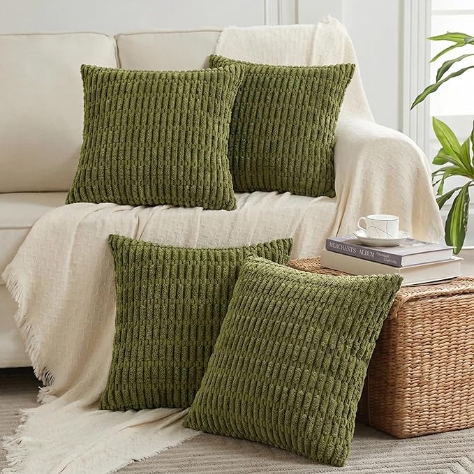 Fancy Homi 4 Packs Decorative Throw Pillow Covers for Living Room Couch Bed, Modern Farmhouse Boho Home Décor Accent Cushion Case, 22" x 22", Moss Green