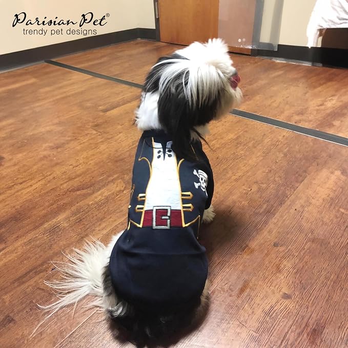 Parisian Pet Captain Sparrow Dog Costume - 100% Cotton Black Dog Clothes for Large Dogs Boys - Lightweight Puppy Outfits - Funny French Bulldog Clothes - Pirate Pet Shirt - Stretchy T Shirt for Dogs
