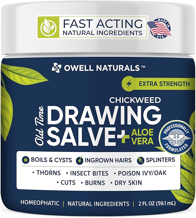 OWELL Naturals Drawing Salve – Fast Acting for Ingrown Hairs, Boils, Bumps, Cysts & Splinters – Clear Non-Staining Formula for Bikini Line, Underarms & Sensitive Skin – 2 oz