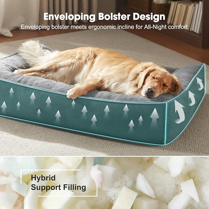 FURTIME XL Orthopedic Dog Bed Large Sized Dog, Extra Washable Dog Couch 42" | Supportive Thick Pet Sofa, Ergonomic Slant Dog Beds with Removable Cover, Ultra Soft Surface & Non-Slip Bottom, Light Grey