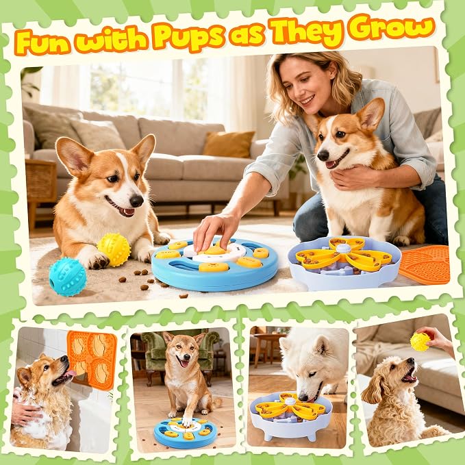 Forfon Slow Feeding Enrichment Set with Lick Mat & Puzzle Toy | Multi-Level Challenge, Mental Stimulation,Healthy Eating Habits,Puzzle Solving,Treat Play