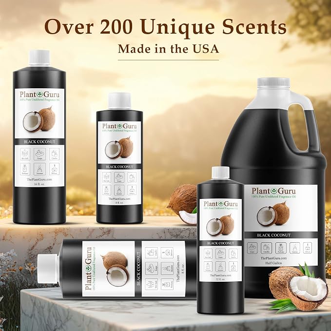 Black Coconut Fragrance Oil 8 fl. oz. Scented Oil for DIY Soap Making, Candles, Bath Bombs, Body Butters. Used in Aromatherapy Diffusers, Burners and Warmers. Great Addition to Lotions and Creams.