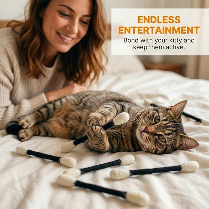 Glaciart One Swabs Cat Toys with Catnip - 6 Pk | Durable for Chew, Cute Cat Toys Interactive Kitty for Boredom, Exercise, & Play | Filled w/Organic Catnip for Anxiety & as Digestive Aid | Gift Idea