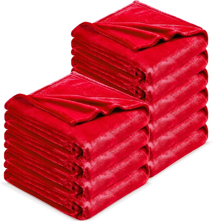 DREAMNINE Pack of 10 Fuzzy Soft Fleece Throw Blanket for Couch Sofa 50" x 60", Decorative Solid Lightweight Velvet Blankets for Chair, Cozy Accent Shaggy Plush Flannel Blanket for Bedroom, Red