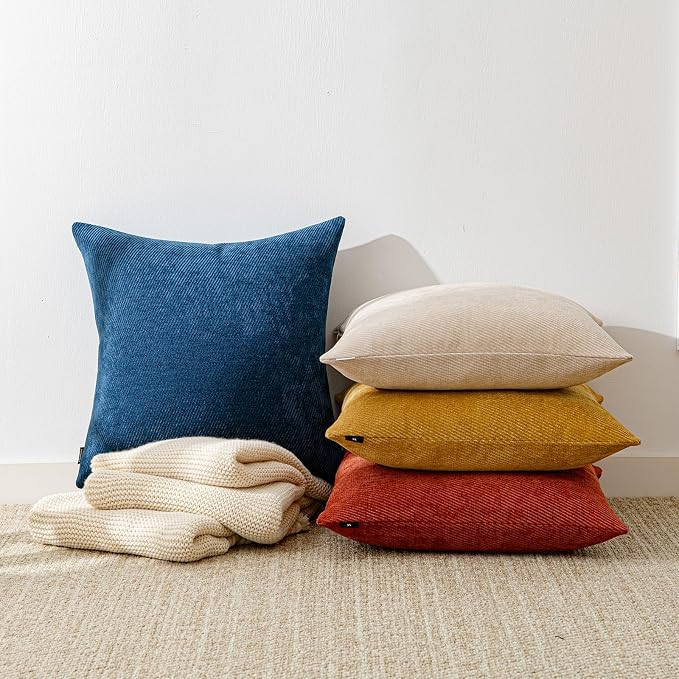 a moment Fall Decorative Throw Pillow Covers Pack of 2,20x20 Inch Rust | Twill Chenille Cushion Covers for Sofa Living Room Couch Bed
