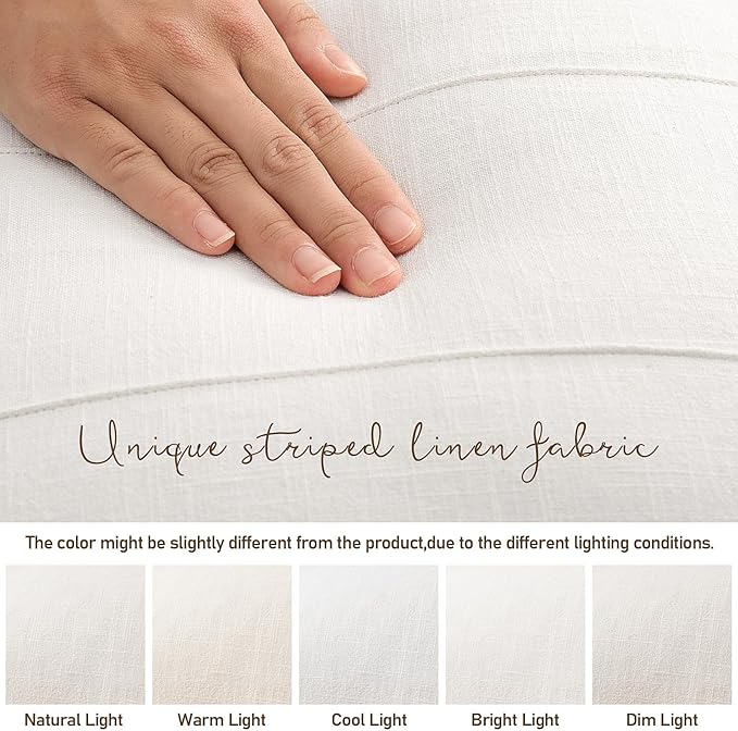 Decorative Linen Throw Pillow Covers 20x20 Set of 2 Solid handcrafted Striped Cushion Covers for Bed Soft Modern Farmhouse Neutral Pillowcase for Couch Bedroom Living Room Home Decor(Cream White)