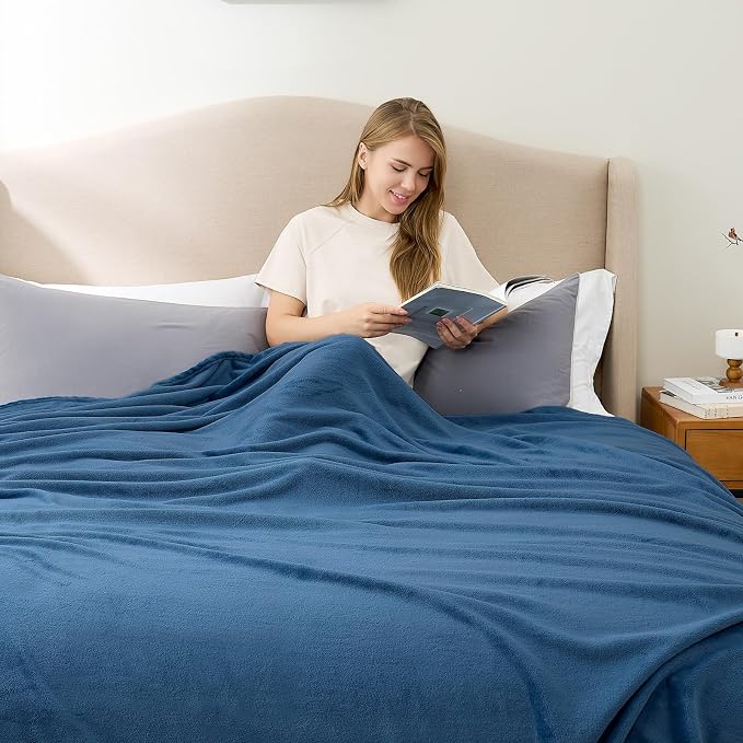 Hansleep King Mineral Blue Fleece Blanket, Soft Flannel Bed Blanket | Fuzzy Cozy Blanket 90x108 Inches, Multi-use for Bed, Sofa, Couch, Travel, Camping, All Season Warm Lightweight Cover