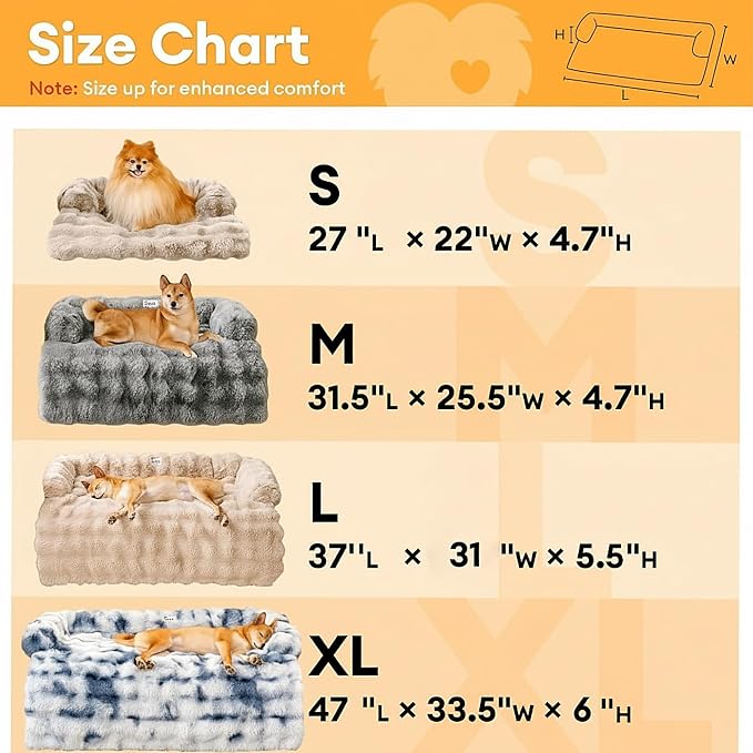 Dog Couch Bed, Calming Small Dog Sofa Bed Cover Washable | Pet Mat for Small Dogs and Indoor Cats, Faux Rabbit Fur, Raised Protective Bolster, Non-slip Bottom, 27"×22"×4.7", Coffee