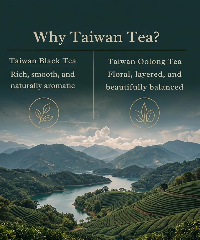EZR LEAF Taiwan Tea Rituals – Premium Taiwan Tea Variety Pack, Taiwan Black Tea & Oolong Tea Collection, Four Seasons Oolong, Osmanthus Oolong, Pyramid Tea Bags, Tea Gift Set